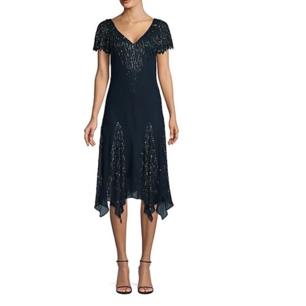 J Kara Embellished Handkerchief Hem Dress